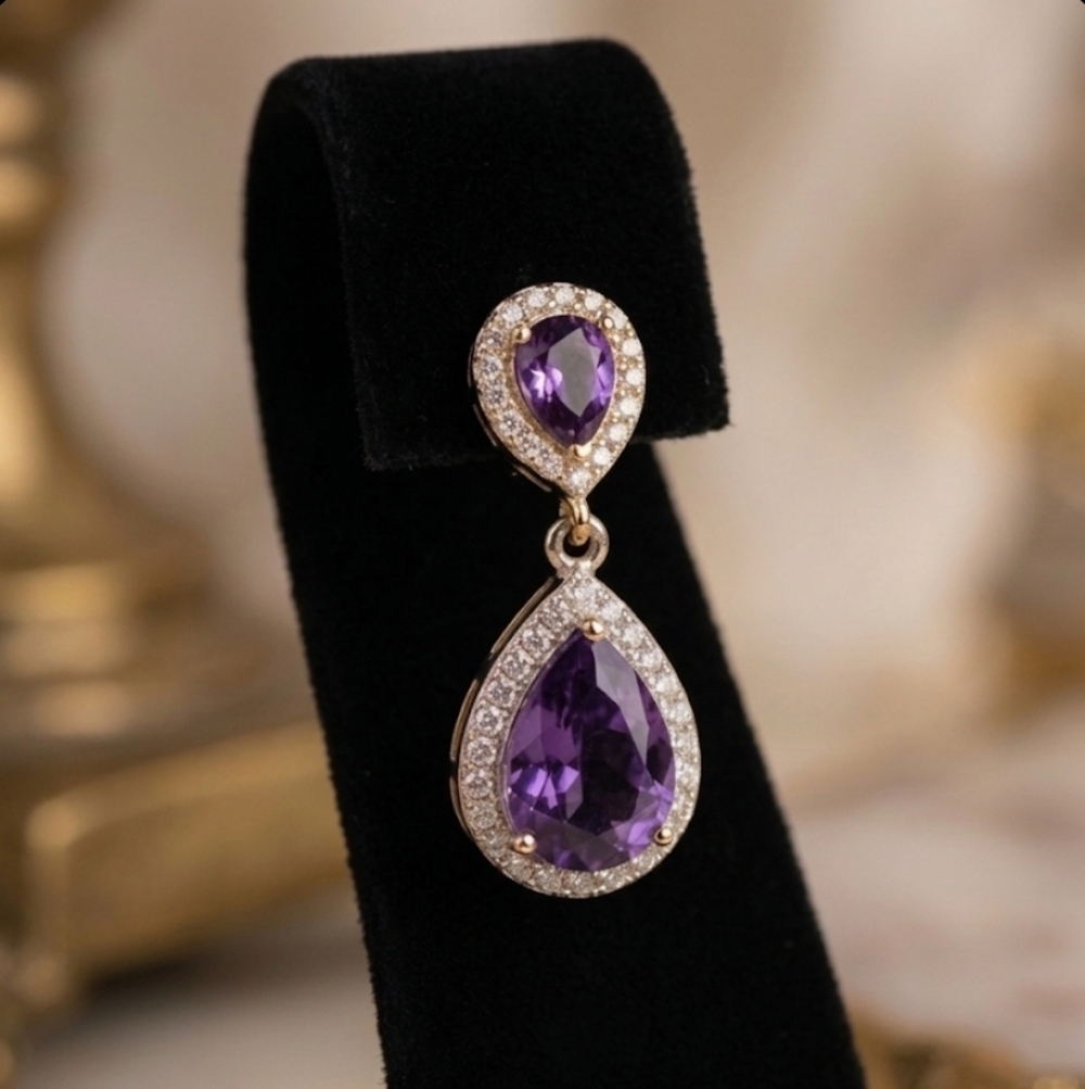 Vintage 80s Monet Purple Teardrop Earrings
